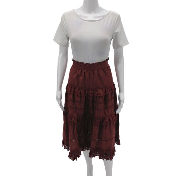 The Westside Dresses & Skirts - The Westside Women Peasant Red Knee Length Silk Blend Skirt Size M